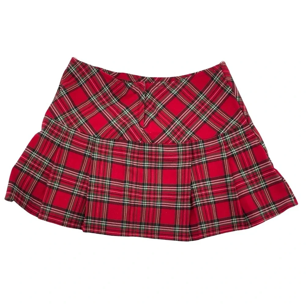 Unbranded Women Skirt Pleated Mini Red Plaid Cotton Blend Medium